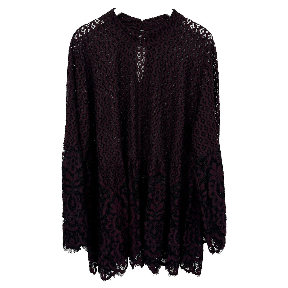 Lane Bryant Tunic Top Shirt Size 26 Sheer Long Bell Sleeves Floral Lace Blouse - Picture 15 of 15